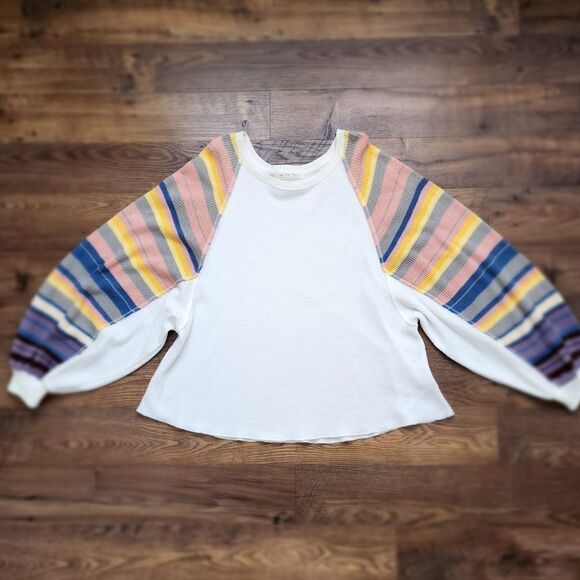 Free People Rainbow Dreams Balloon-Sleeve Top Sweater Size S - Picture 4 of 8